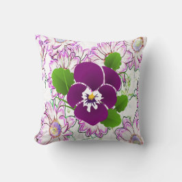 Violet Pansy Floral Soft Pillow Kussen