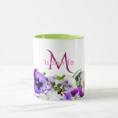 Violet pantserbloemen witte monogram mok (Midden)