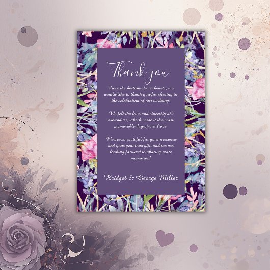 Violet pastel wildflower groen bruiloft bedankkaart
