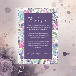 Violet pastel wildflower groen bruiloft bedankkaart