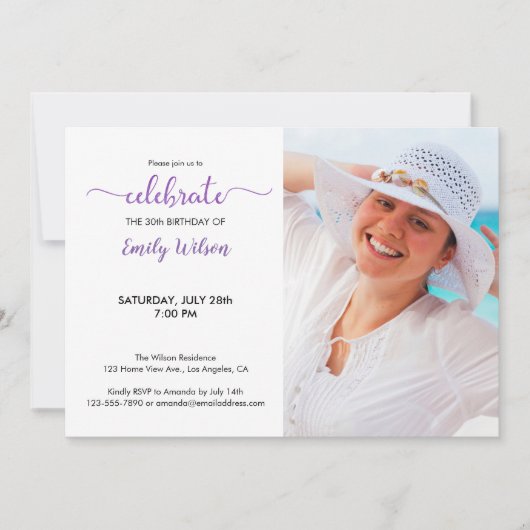 Violet Pattern 30th Birthday Photo Invitation Kaart (Voorkant)