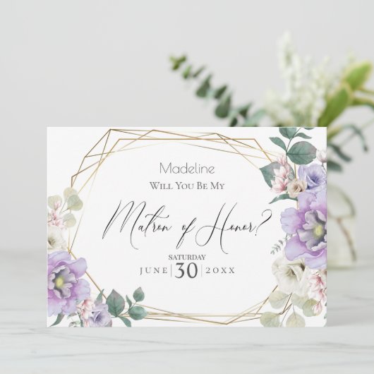 Violet Peony Flower zal m'n matron zijn. Kaart (Staand voorkant)