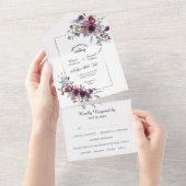 Violet Pink Blue Floral Gold Lijst Wedding All In One Uitnodiging (Afscheurbaar)
