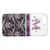 Violet Pink Damask Faux Diamond Monogram Case-Mate iPhone Case (Achterkant (Horizontaal))