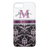 Violet Pink Damask Faux Diamond Monogram Case-Mate iPhone Case (Achterkant)
