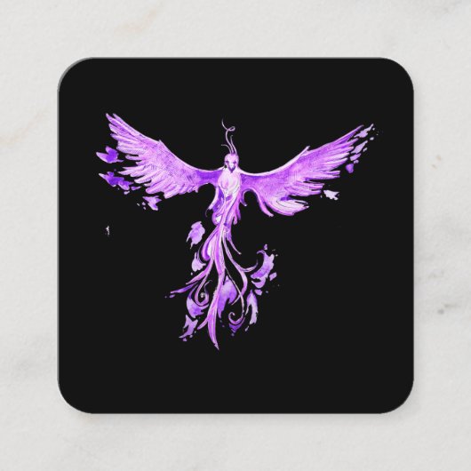 *~* VIOLET PINK Feathers Phoenix rijdend op zwart Vierkante Visitekaartje (Voorkant)