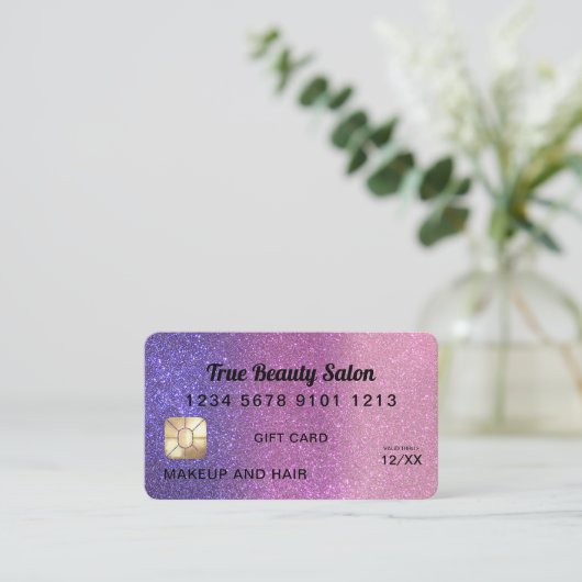 Violet Pink Glitter Credit Kaart Cadeaubon Visitekaartje (Staand voorkant)