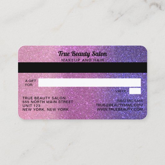 Violet Pink Glitter Credit Kaart Cadeaubon Visitekaartje (Achterkant)