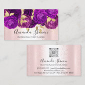 Violet Pink Gold Flower Logo Event Planner QRCode Visitekaartje (Voorkant / Achterkant)