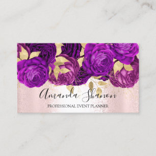 Violet Pink Gold Flower Logo Event Planner QRCode Visitekaartje