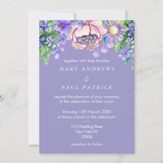 Violet pink lilac ivory gold wildflowers Wedding  Kaart (Voorkant)