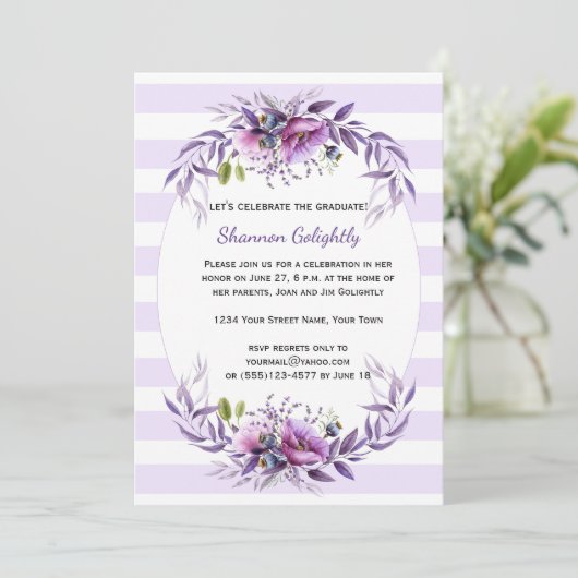 Violet Pink Purple Flowers Stripes Afstudeerder Pa Kaart (Staand voorkant)