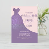 Violet Pink Sparkly Glitter Dress Debutante Dans Kaart (Staand voorkant)