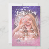 Violet Pink Triple Glitter Ombre Foto Afstuderen Kaart (Voorkant)