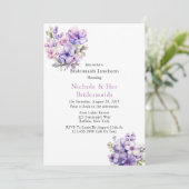 Violet pioen en Rozen bruidsmeisjes lunch Kaart (Staand voorkant)