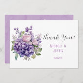 Violet pioen en Rozen bruiloft dank u kaarten (Voorkant / Achterkant)