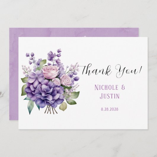 Violet pioen en Rozen bruiloft dank u kaarten (Voorkant / Achterkant)