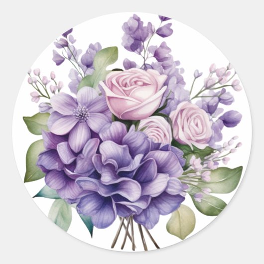 Violet pioen en Rozen bruiloft Ronde Sticker (Voorkant)