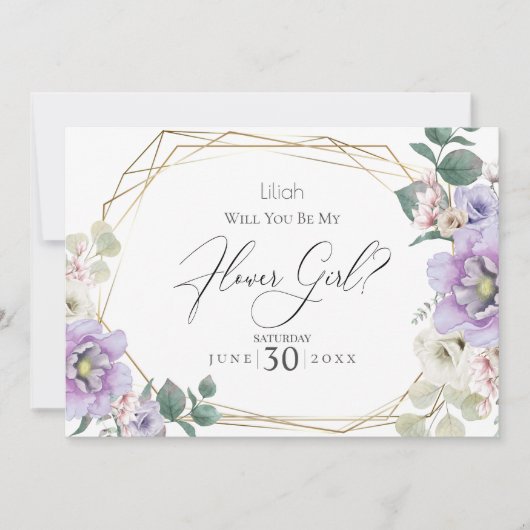 Violet Pioen Rozen  Wil je mijn bloemenmeisje zijn Kaart (Voorkant)