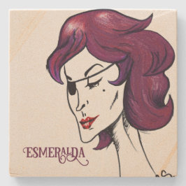 Violet Pirate Lady Purple Hair Woman Drawing Art Stenen Onderzetter