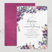 Violet, plum en Blush Floral Baptisme Kaart (Voorkant / Achterkant)
