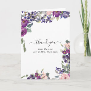 Violet, plum en Blush Floral Wedding Foto Bedankkaart