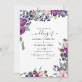 Violet, plum en Blush Floral Wedding Kaart (Voorkant)