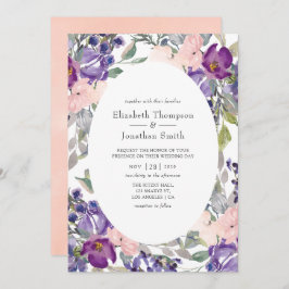 Violet, plum en Blush Floral Wedding Kaart