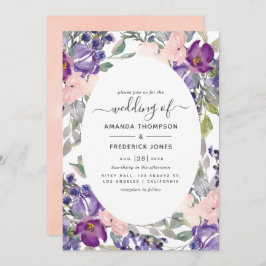 Violet, plum en Blush Floral Wedding Kaart
