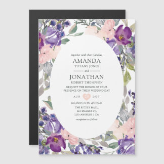 Violet, plum en Blush Floral Wedding Magnetische Uitnodiging