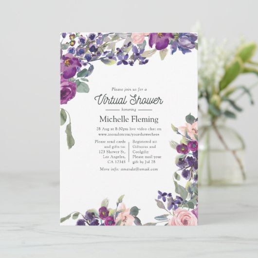 Violet, plum en Blush Virtual Baby shower Kaart (Staand voorkant)