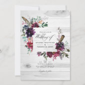 Violet Plum Floral QR Code RSVP Bohemian Wedding Kaart (Voorkant)