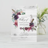 Violet Plum Floral QR Code RSVP Bohemian Wedding Kaart (Staand voorkant)