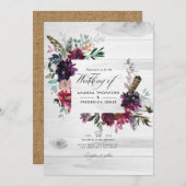 Violet Plum Floral QR Code RSVP Bohemian Wedding Kaart (Voorkant / Achterkant)