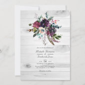 Violet Plum Floral Rustic QR Code Bohemian Wedding Kaart (Voorkant)