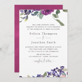 Violet-Plum Floral Wedding-uitnodiging Kaart