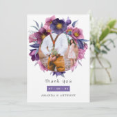 Violet Plum Waterverf Bloemen Bruiloft Collage Bedankkaart (Staand voorkant)