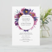 Violet Plum Waterverf Bloemenbruiloft Kaart (Staand voorkant)