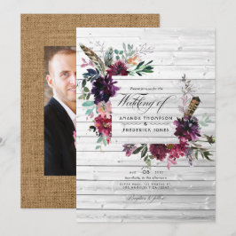Violet Plum Waterverf Floral Bohemian Wedding Kaart