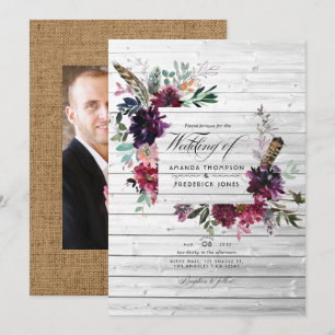 Violet Plum Waterverf Floral Bohemian Wedding Kaart