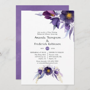 Violet Plum Waterverf Floral Rehearsal Dinner Kaart