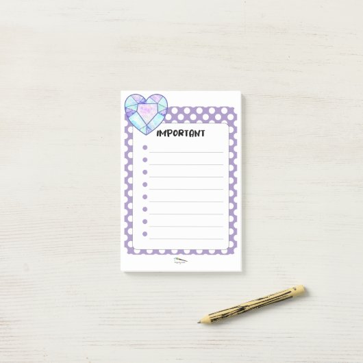 Violet Polka Dot Heart Diamond Post-it® Notes (Op bureau)
