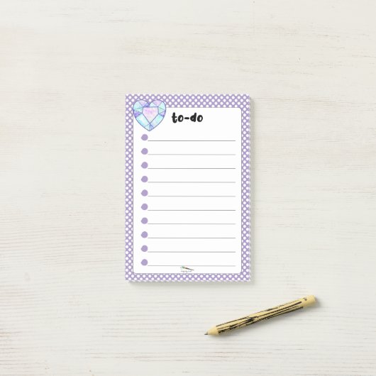 Violet Polka Dot Heart Diamond TO-DO Post-it® Notes (Op bureau)