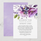 Violet Poppy Bloemen Bruiloft Beperkte Gastlijst Aankondiging (Voorkant / Achterkant)