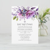 Violet Poppy Floral Bat Mitzvah Kaart (Staand voorkant)