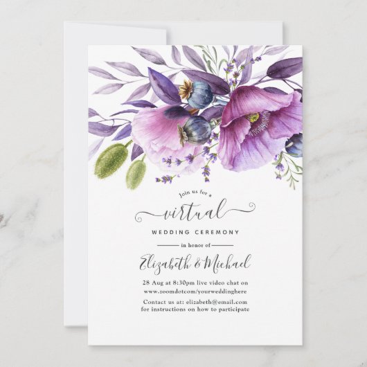 Violet Poppy Floral online virtueel huwelijk Kaart (Voorkant)