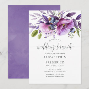 Violet Poppy Floral Wedding Brunch Uitnodiging