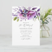 Violet Poppy Floral Wedding Kaart (Staand voorkant)