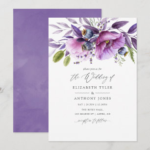 Violet Poppy Floral Wedding Kaart