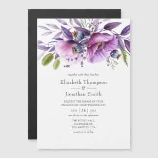Violet Poppy Floral Wedding Magnetische Uitnodiging